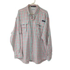 Columbia PFG Super Bahama Mens 2X Long Sleeve Fishing Shirt Pink Teal Plaid